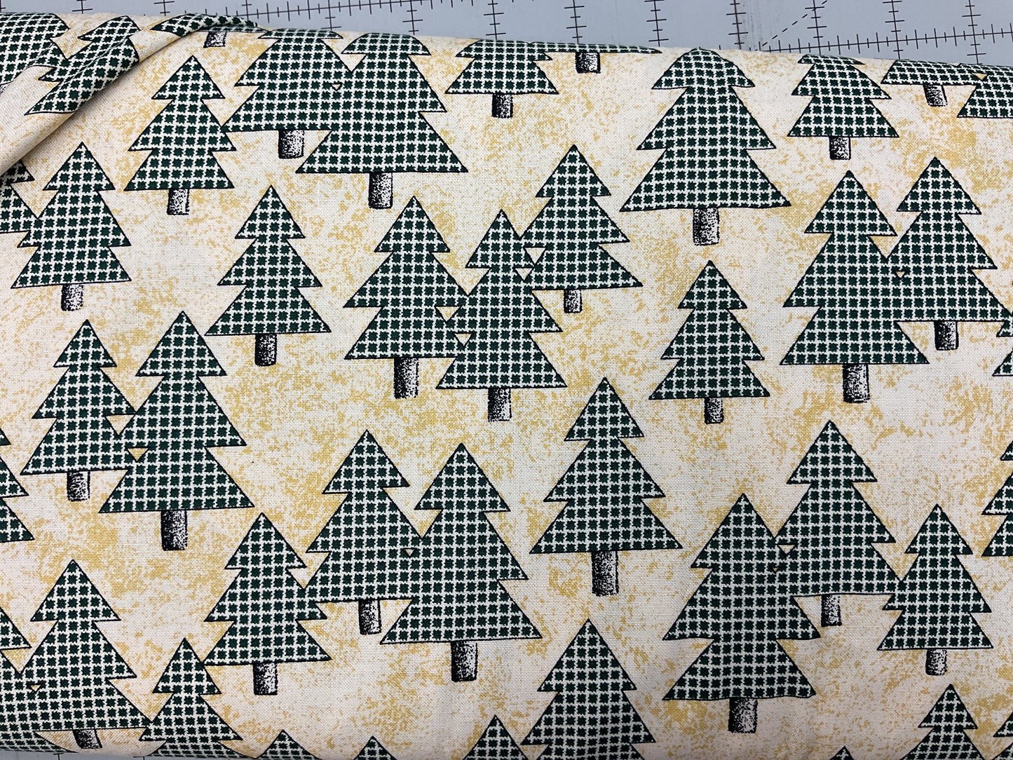 Checked Green Trees on tan