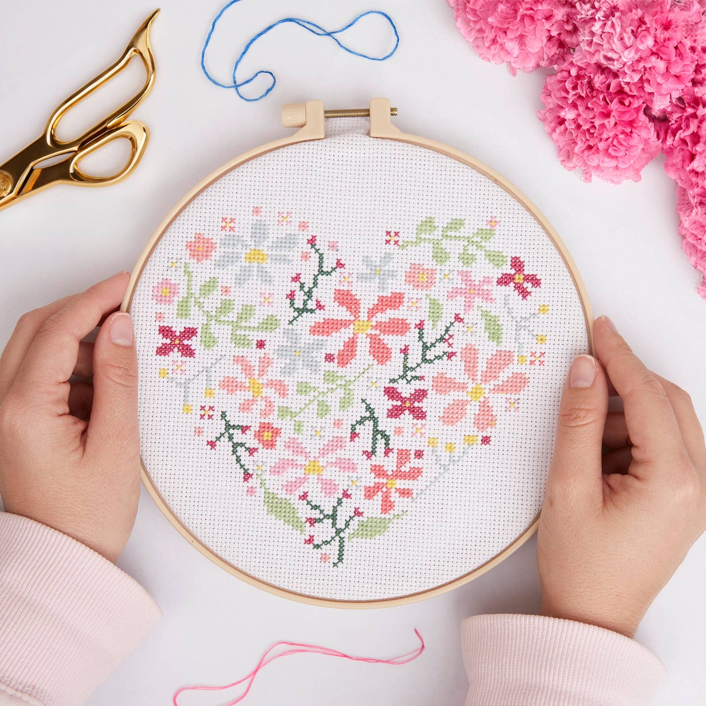 Simply Make Cross Stitch Craft Kit - Floral Heart Design