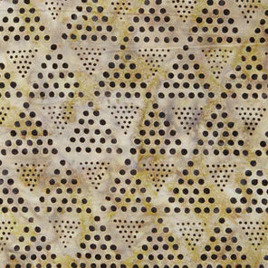 patterned fabric in bronze and black with dots in triangluar pattern. geometric batik