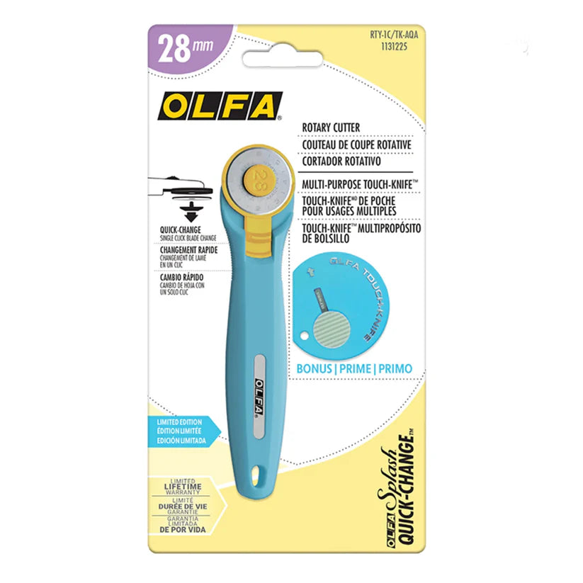 OLFA 28mm Aqua Quick Change Rotary Cutter & Bonus Touch Knife