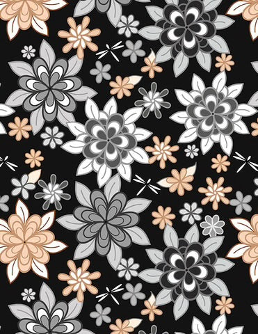 Cottage Reverie - Black Large Packed Florals - Wilmington