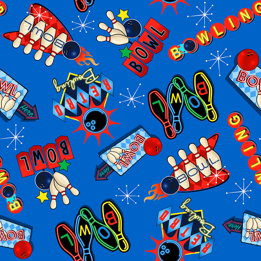 Rock 'N Bowl Tossed Neon Bowling Signs Med Blue