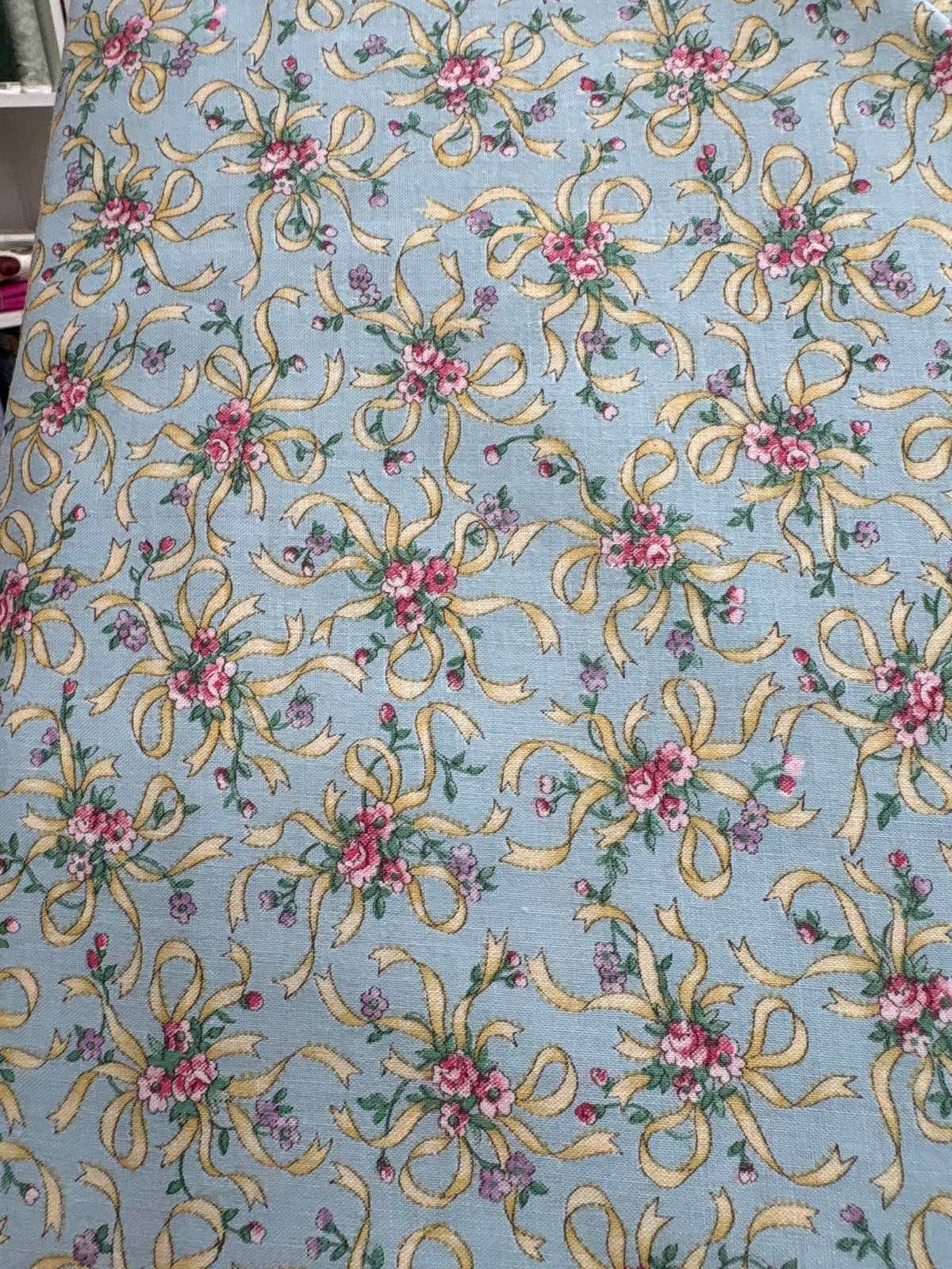 Flowers & Ribbons on Blue