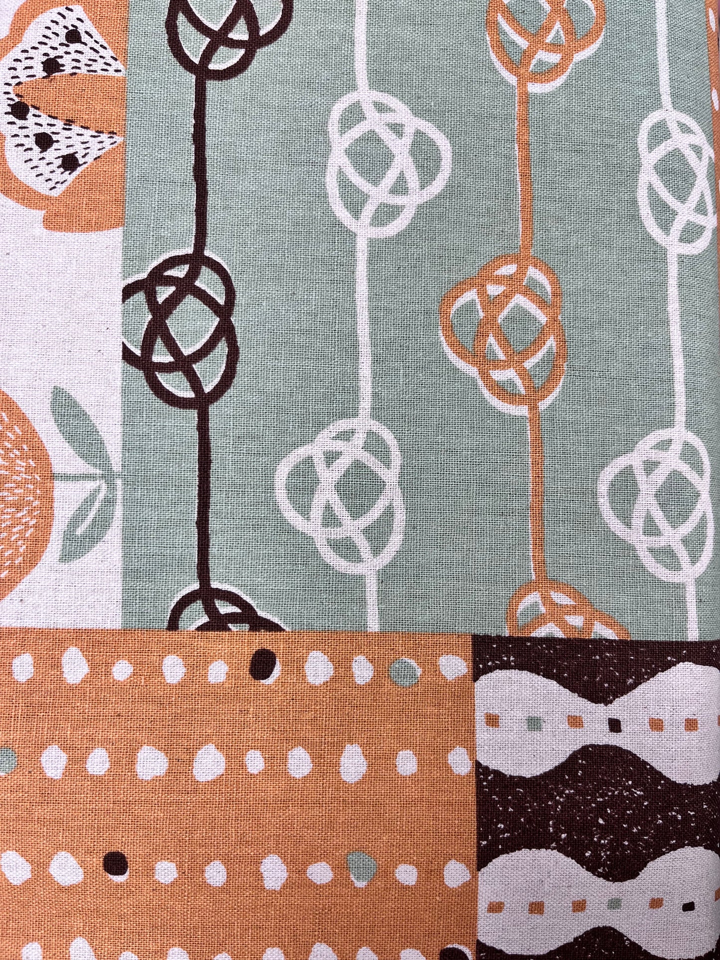 SevenBerry - Handworks - Peach, brown, light green on cream background