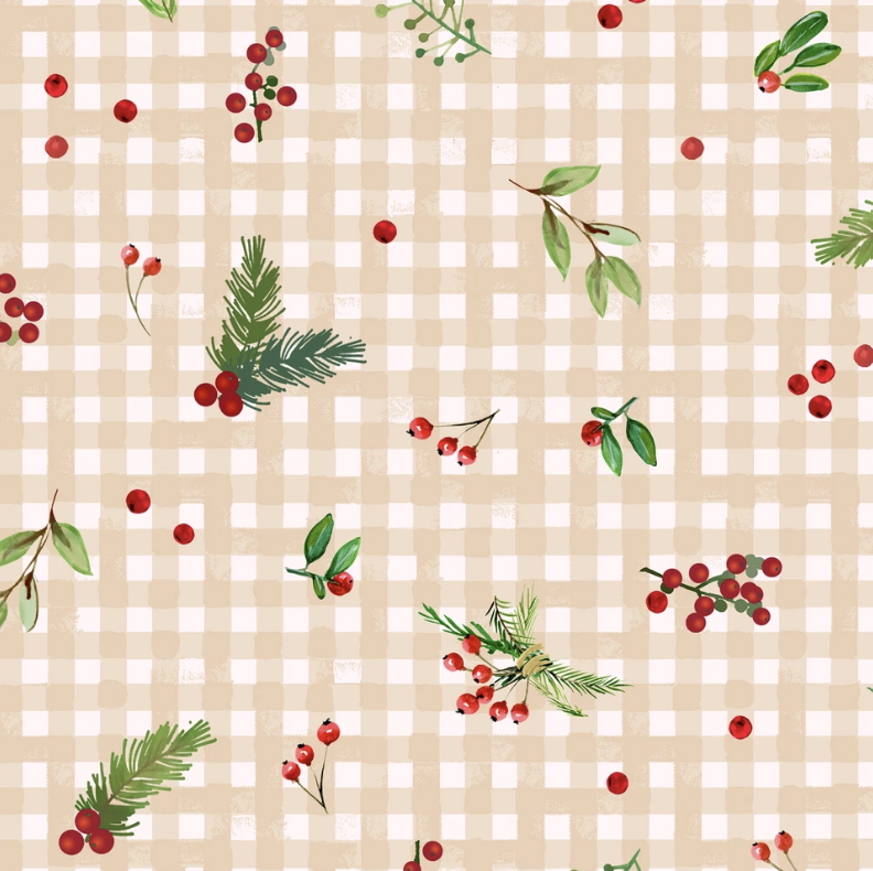Winter Wreaths - Gingham Greens - Cream