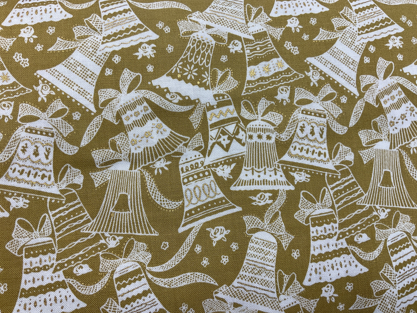 Holiday Village - white bells on gold