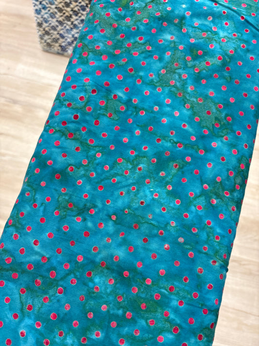 Elementals Batik - Pink Dots on Teal
