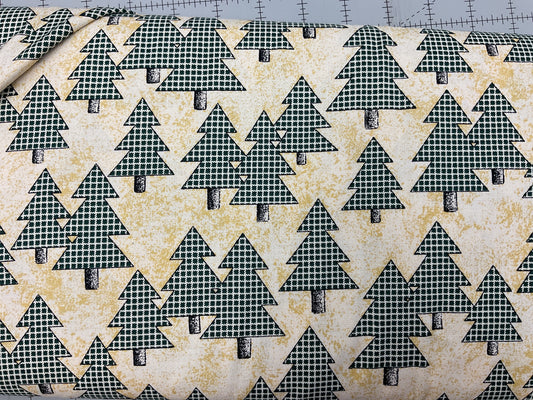 Checked Green Trees on tan