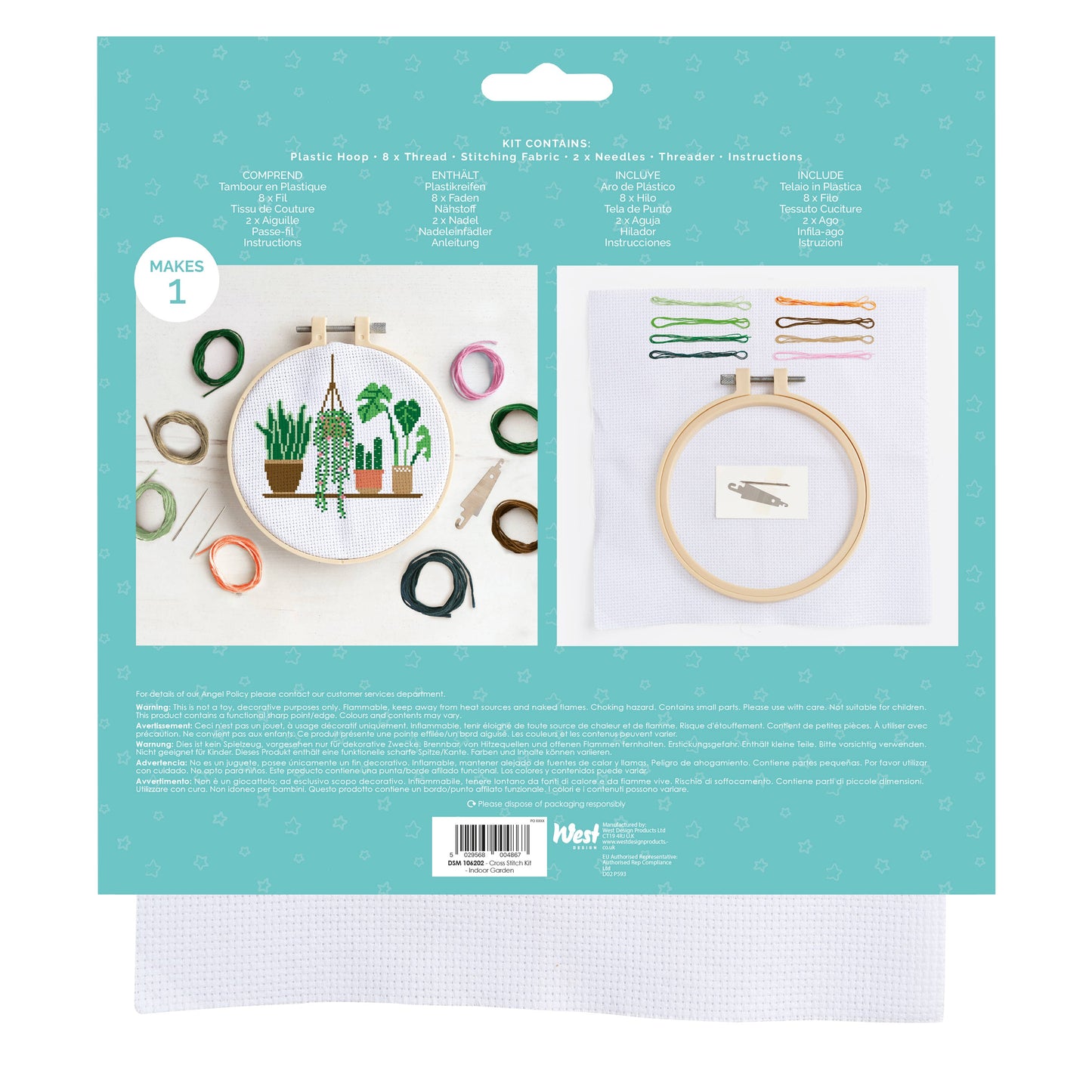 Simply Make Cross Stitch Hoop Embroidery Kit, Indoor Garden