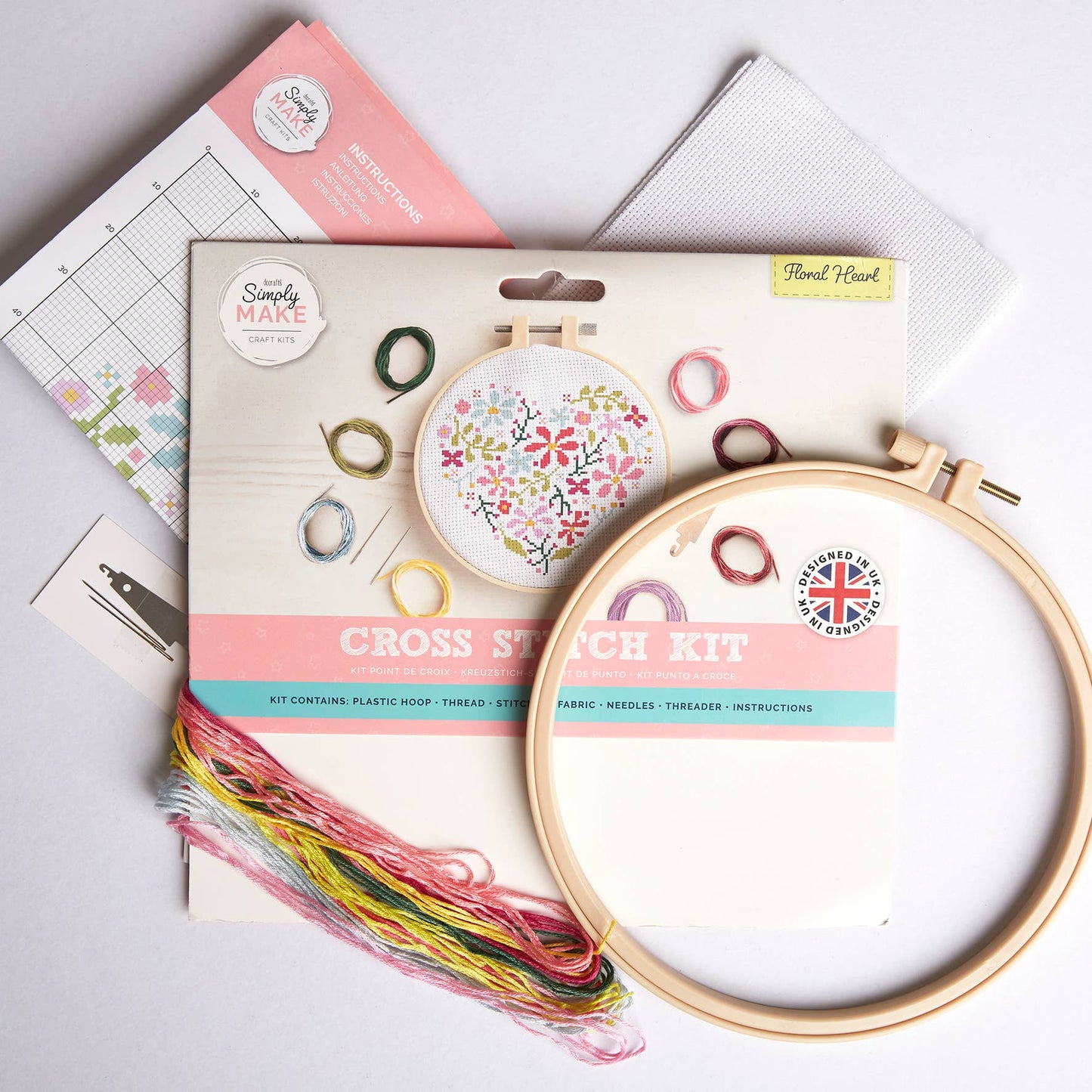 Simply Make Cross Stitch Craft Kit - Floral Heart Design