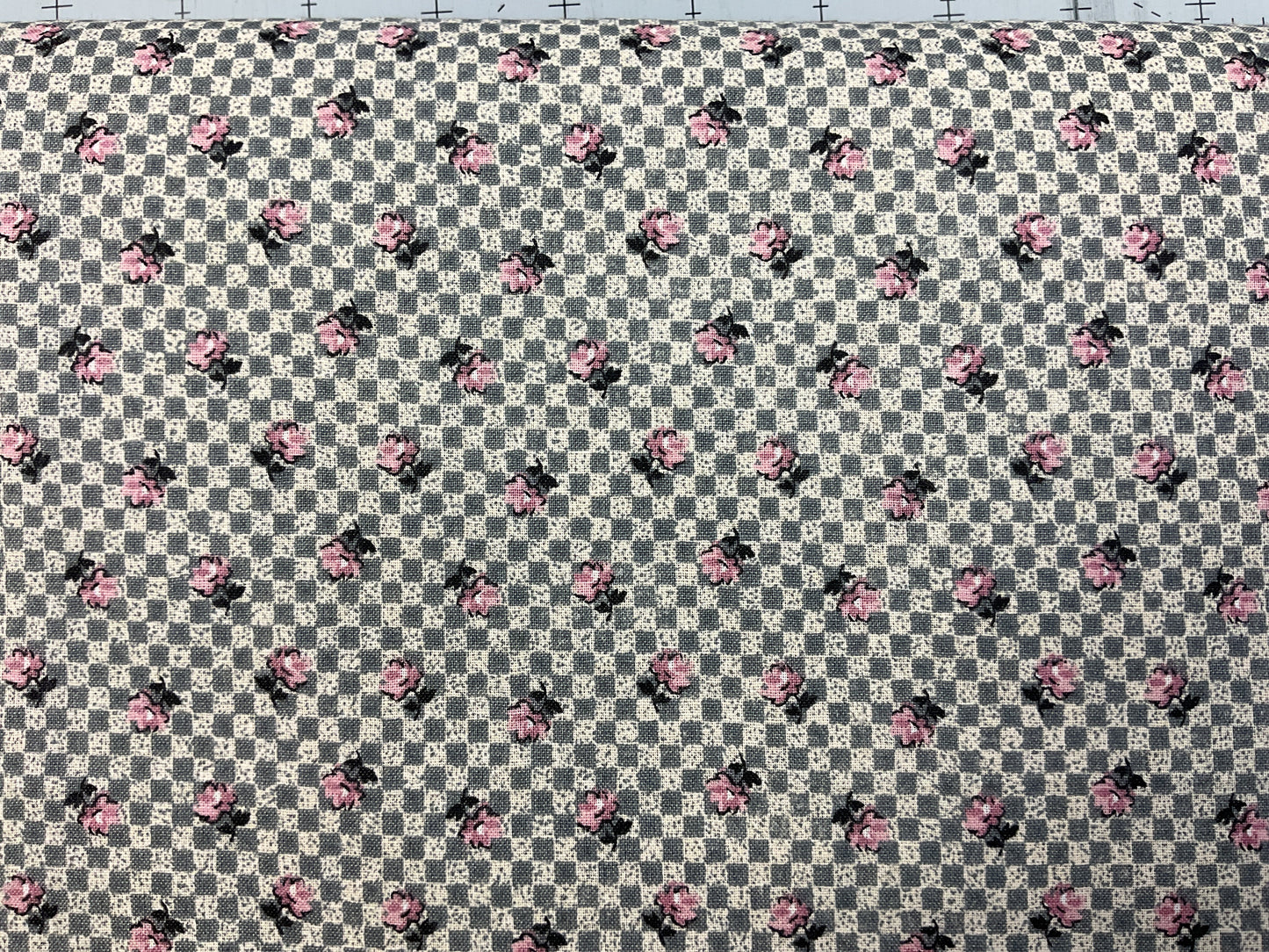 Pink Flowers on grey/cream check