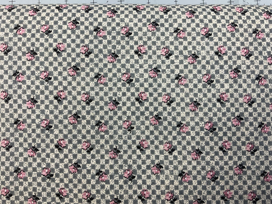 Pink Flowers on grey/cream check