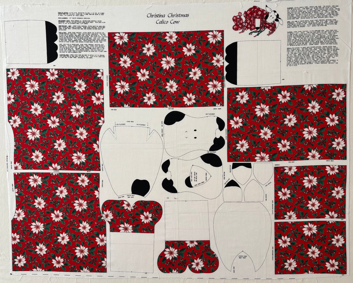 Restash #0126 - Panel - Vintage Christina Christmas Calico Cow