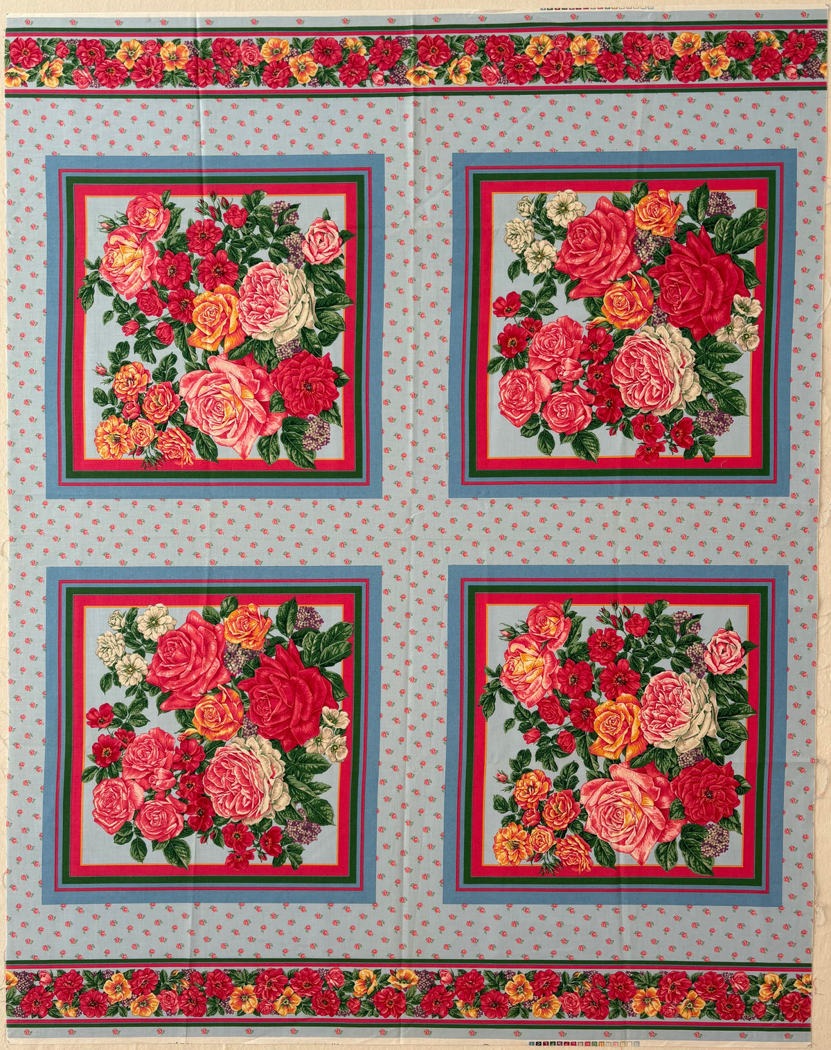 Restash #0127 - Panel - Vintage Blue Floral Bouquets