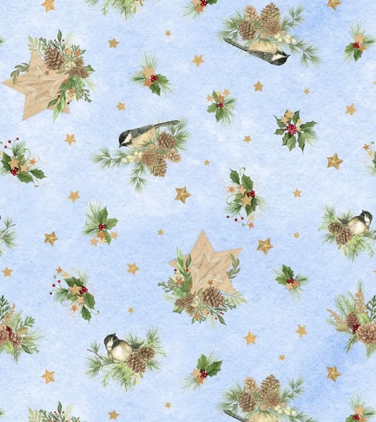 Let It Snow-Man - Birds And Pine Toss Light Blue - Wilmington