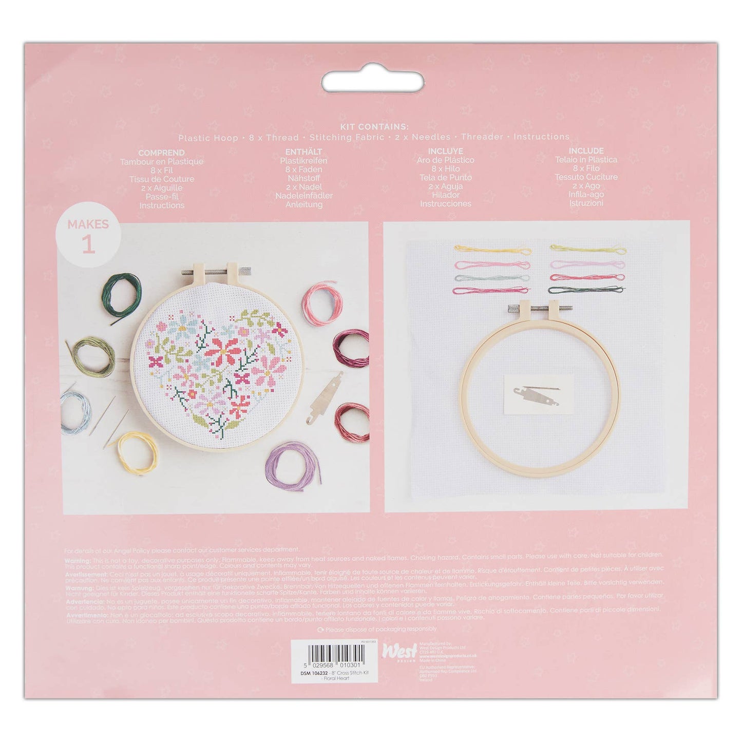 Simply Make Cross Stitch Craft Kit - Floral Heart Design