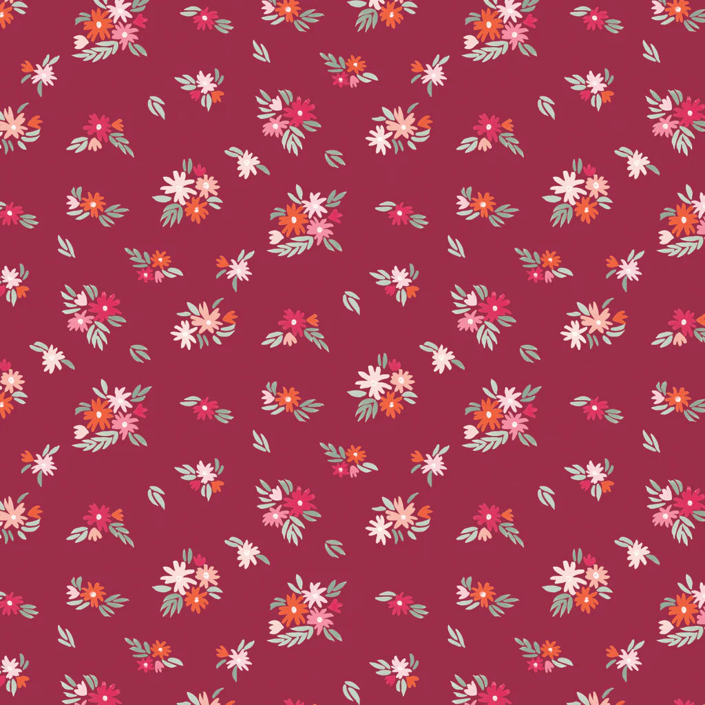 Blooming Hearts - Fluttering Florals - Burgundy