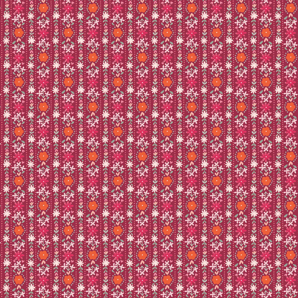 Blooming Hearts - Sweetheart Stripes - Burgundy