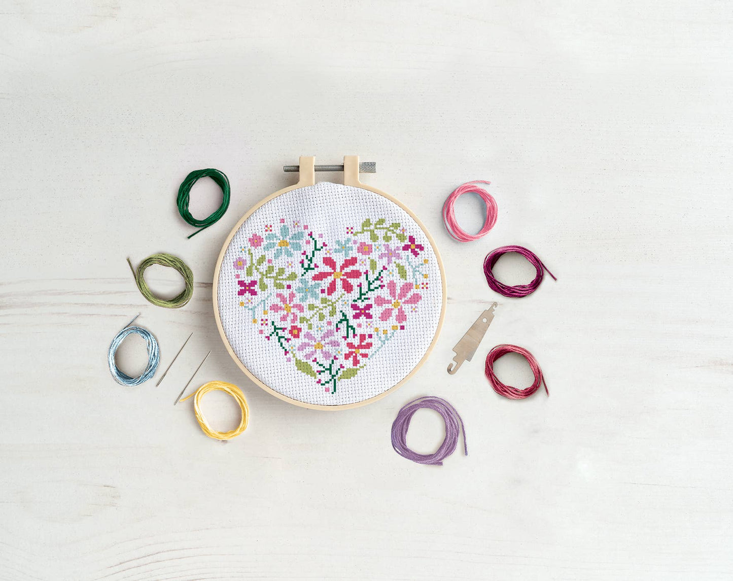 Simply Make Cross Stitch Craft Kit - Floral Heart Design