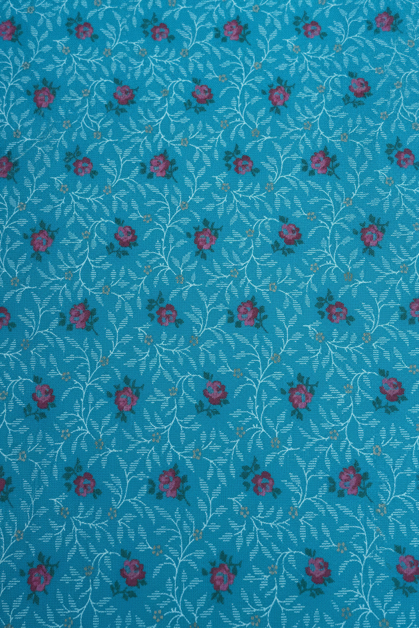 Pink Roses and Vines on Turquoise