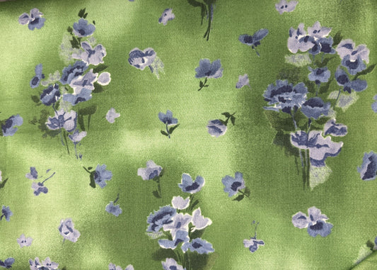 Flowers From My Gardens by Diana Leone for Northcott - Blue Flowers on Green