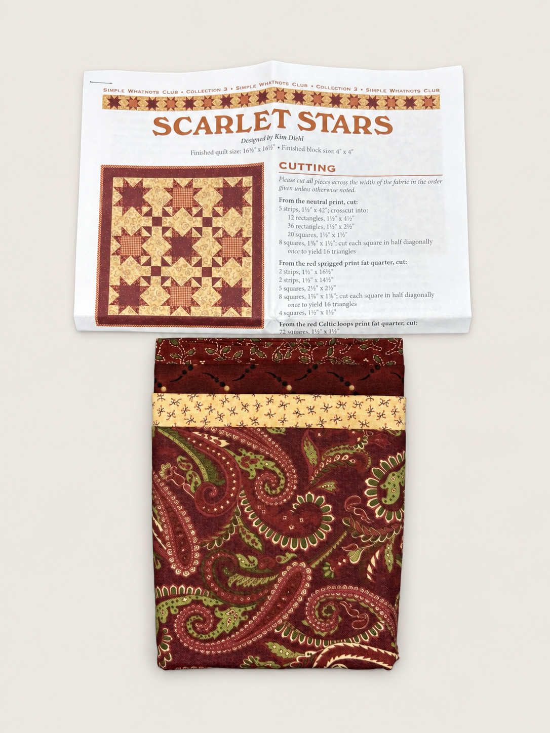 Restash #0106 - Quilt Kit - Scarlet Stars 16.5" x 16.5"