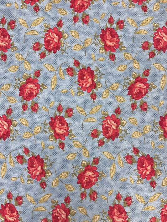 Prairie Paisley Blue with Red Flowers