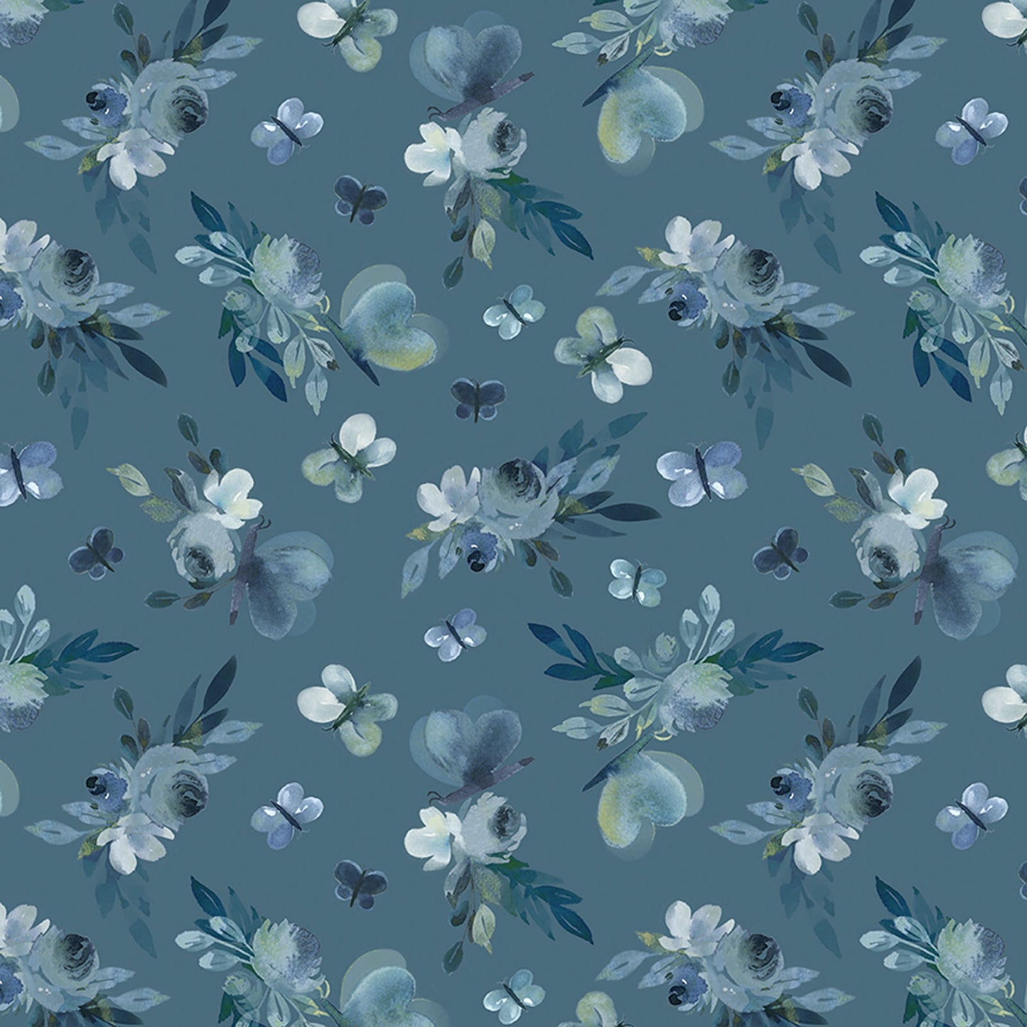 Enchanted Floral Butterfly Garden - Dark Azure