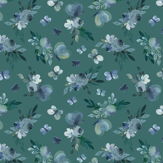 Enchanted Floral Butterfly Garden - Dark Teal