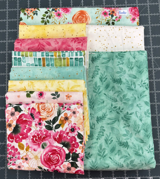 Peony Blossoms Quilt Kit - Green Border