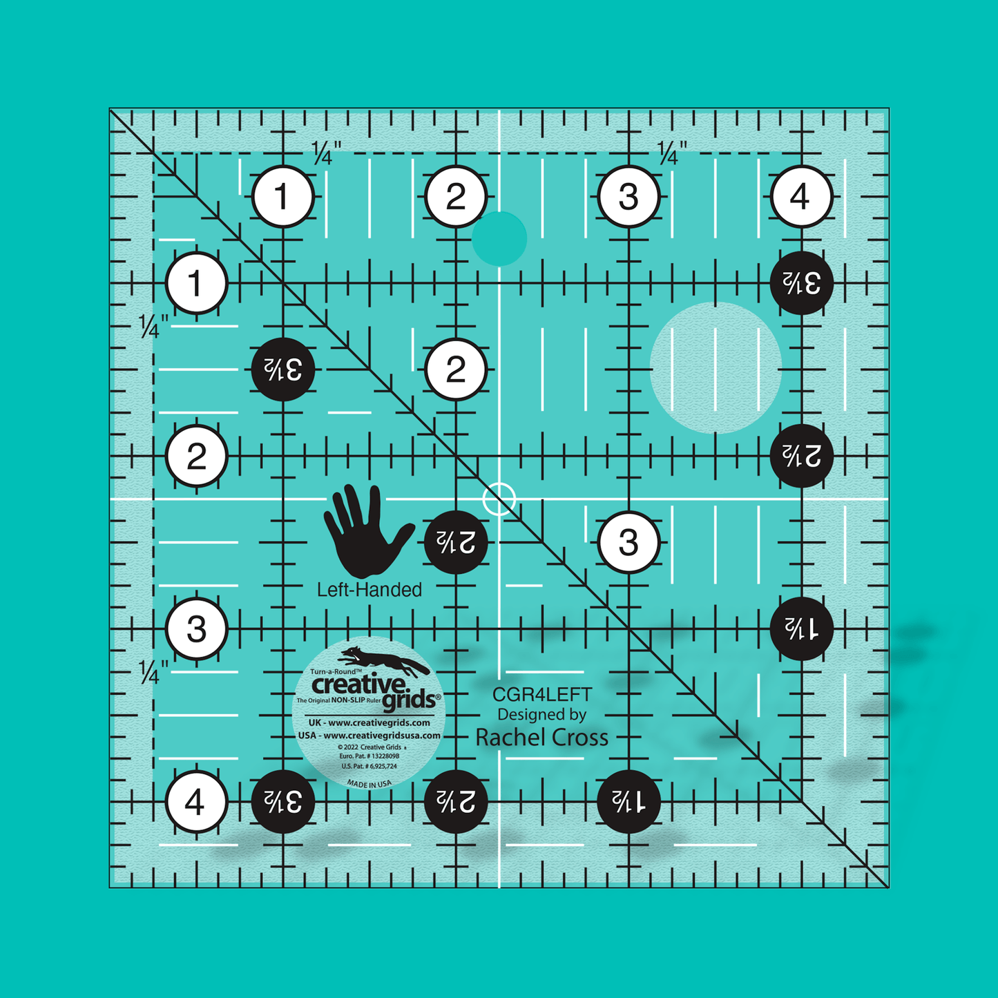 Creative Grids Left-Handed Quilt Ruler - 4 1/2" x 4 1/2"