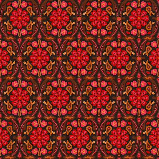 Chelsea Morning - Neo Damask - Crimson - by Yolanda Fundora
