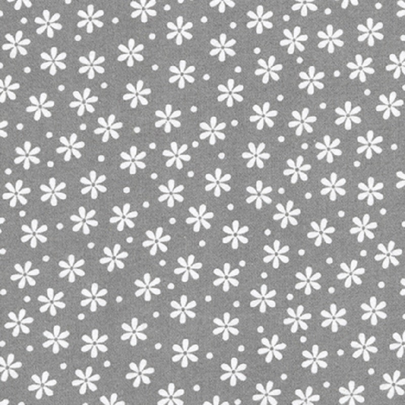 Cozy Cotton Flannel - White Flowers on Grey