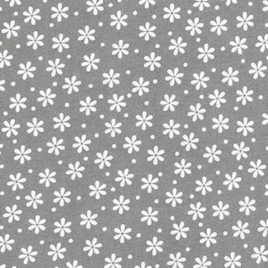 Cozy Cotton Flannel - White Flowers on Grey