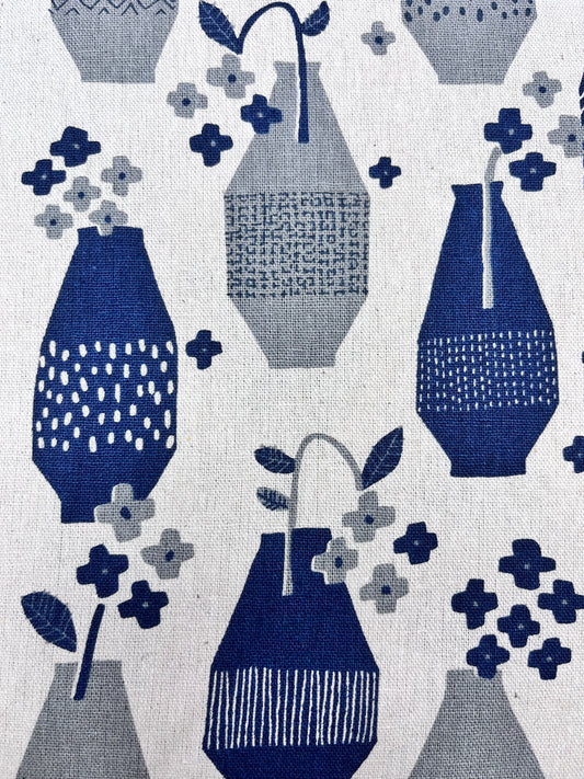 SevenBerry - Handworks - Blue, grey flowers with vase on natural