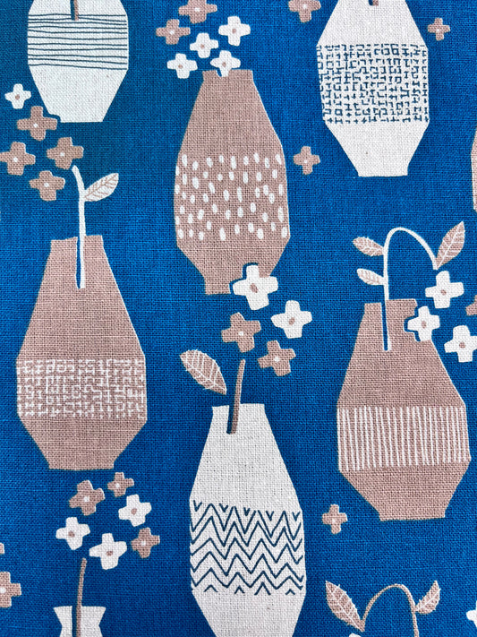 SevenBerry - Handworks - Brown, cream flowers and vase on Teal