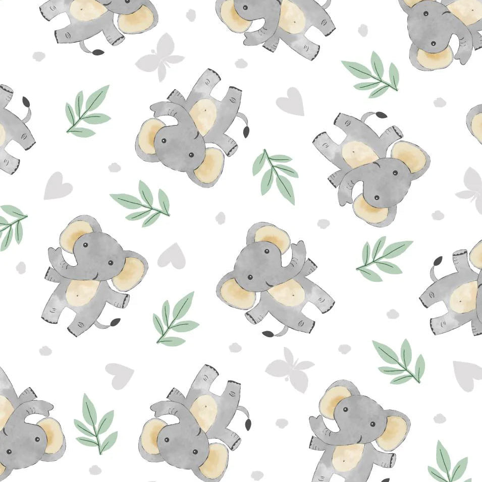 Pattern of cartoon elephants on a light background