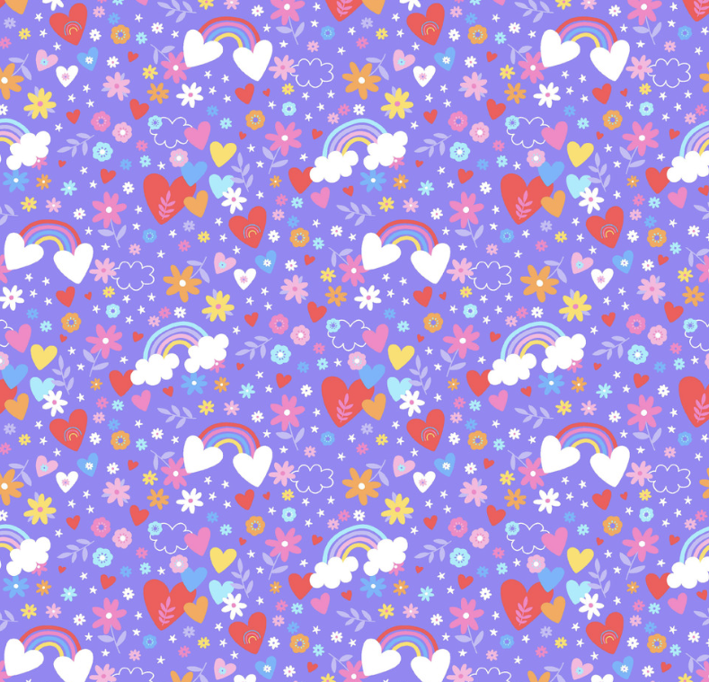 Playtime Flannel - Hearts & Rainbows - Violet