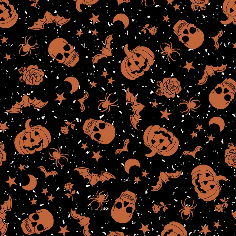 Goth Gardens - Floating Pumpkin and Skulls - Black