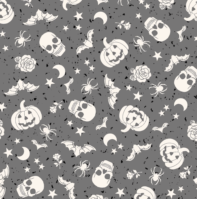 Goth Gardens - Pumpkins and Skulls - Gray