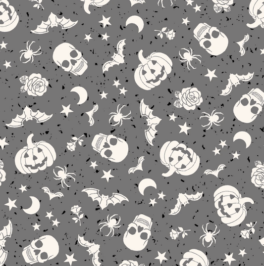 Goth Gardens - Pumpkins and Skulls - Gray