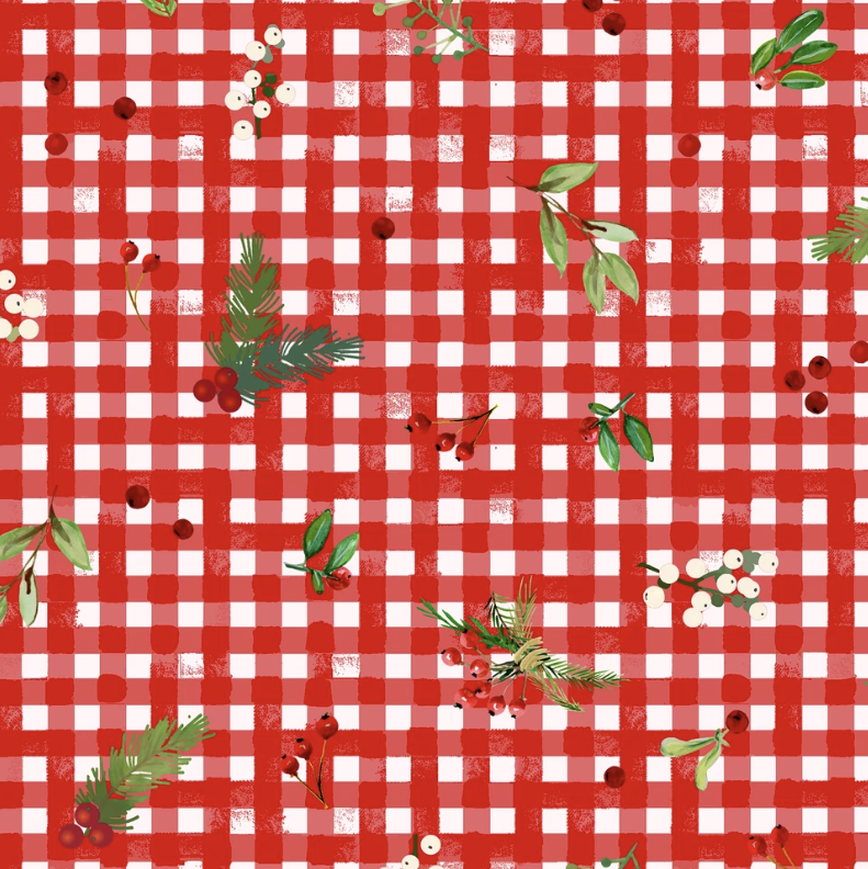 Winter Wreaths - Gingham Greens - Red