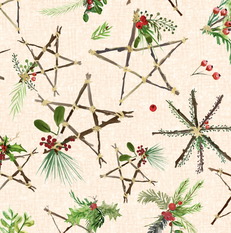 Winter Wreaths - Stars - Cream