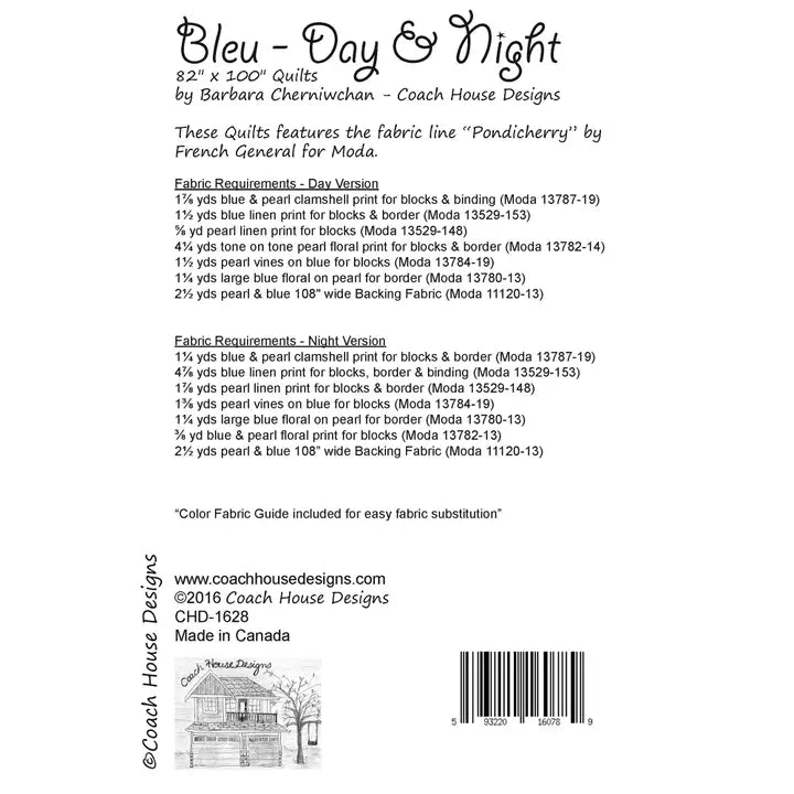 Bleu - Day & Night Quilt Pattern by Coach House Designs