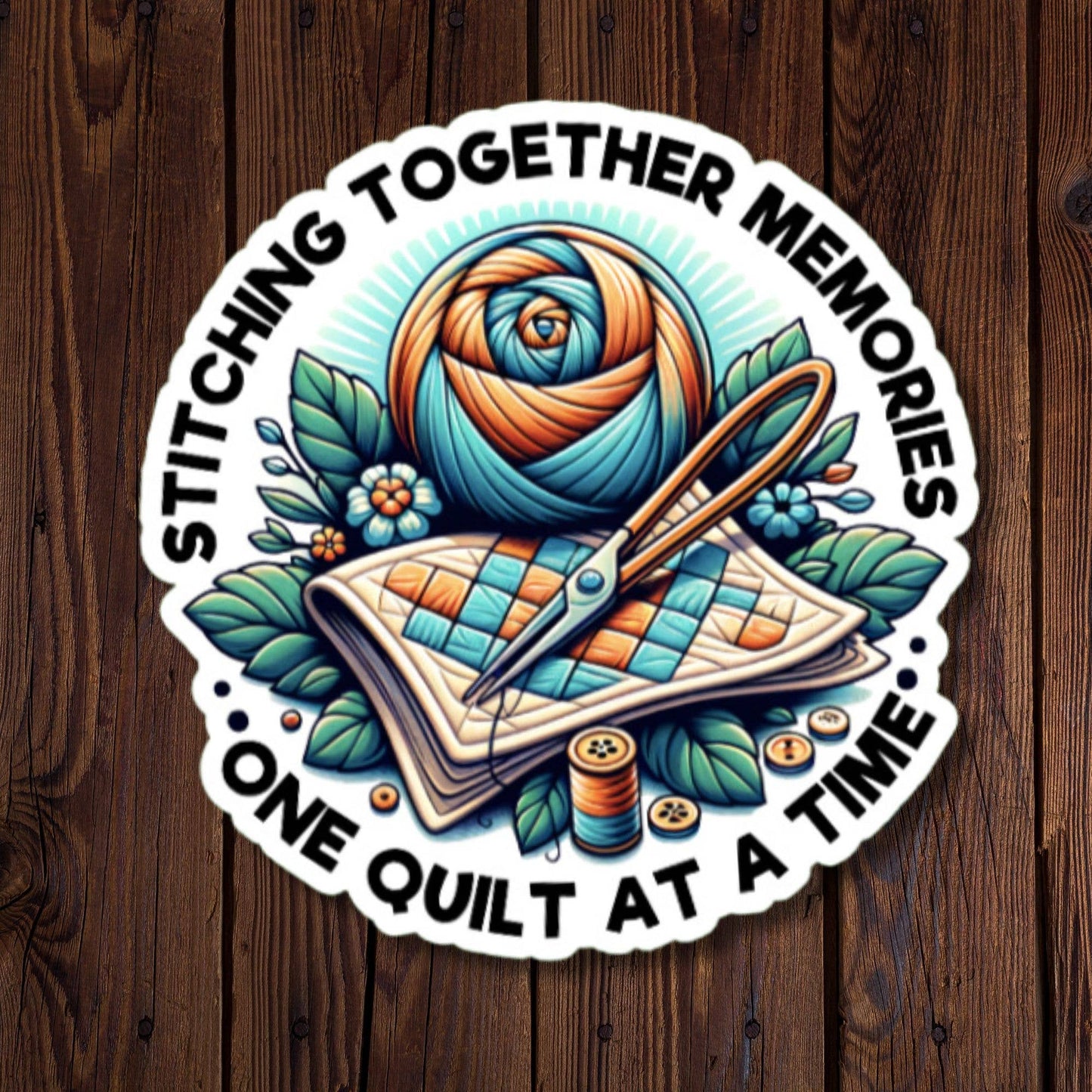 Stitching Together Memories One Quilt At A Time Sticker