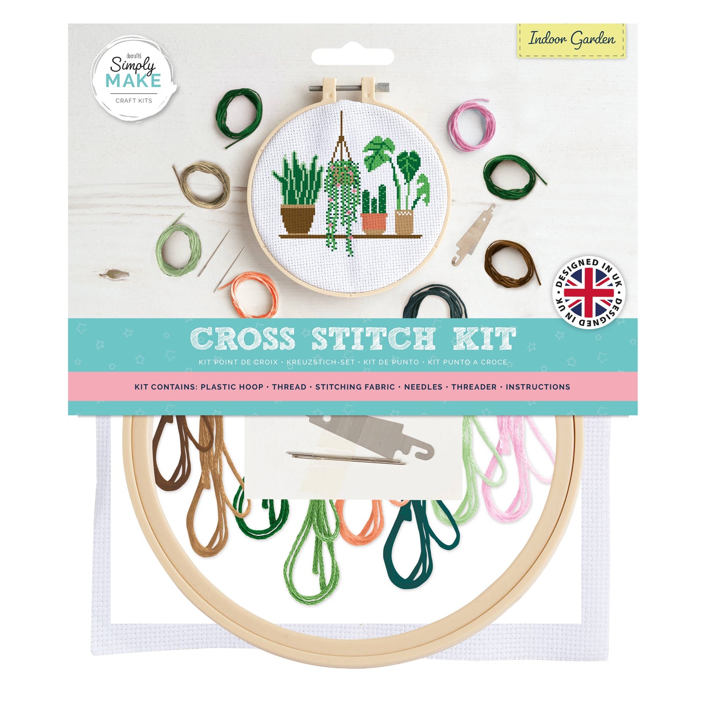Simply Make Cross Stitch Hoop Embroidery Kit, Indoor Garden