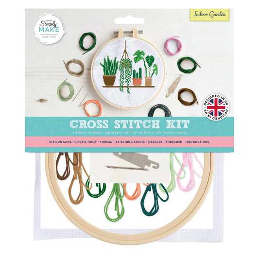 Simply Make Cross Stitch Hoop Embroidery Kit, Indoor Garden