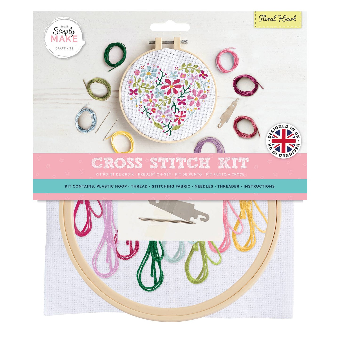 Simply Make Cross Stitch Craft Kit - Floral Heart Design